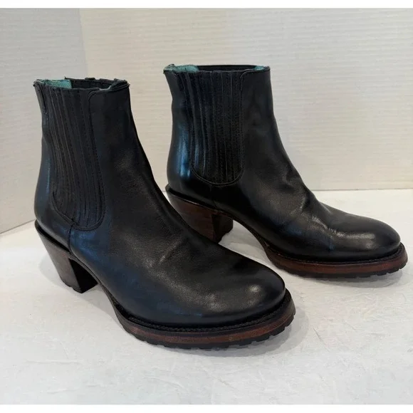 Untitled Vintage Black Leather Stacked Heel Pleated Chelsea Ankle Boots Sz 8 - Picture 2 of 10